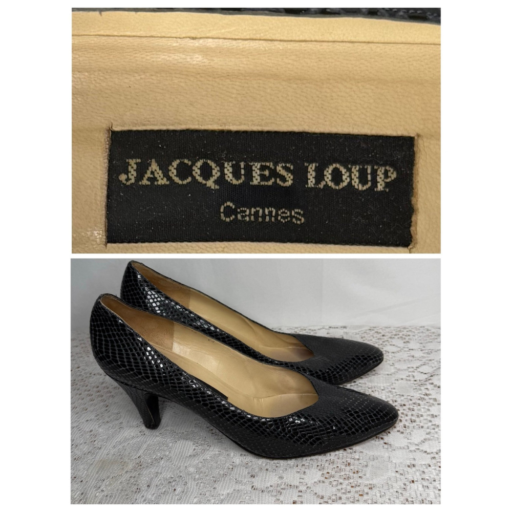Jacques Loup Cannes textured leather black slip on heels pumps sz 6